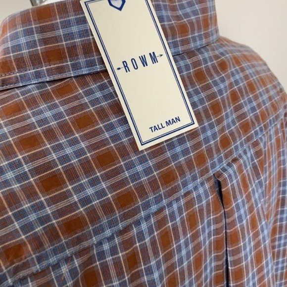 ROWM NWT MEN’S BLUE BROWN LONG SLEEVE SHIRT 2XT - Picture 4 of 7